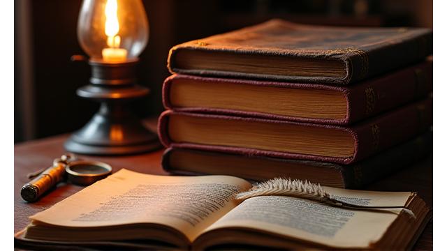 Antichi testi e una candela, simboleggiando la saggezza da biografie