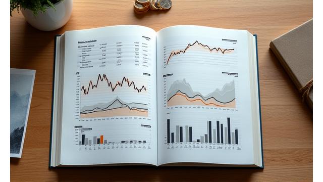 Libro aperto con grafici finanziari e monete