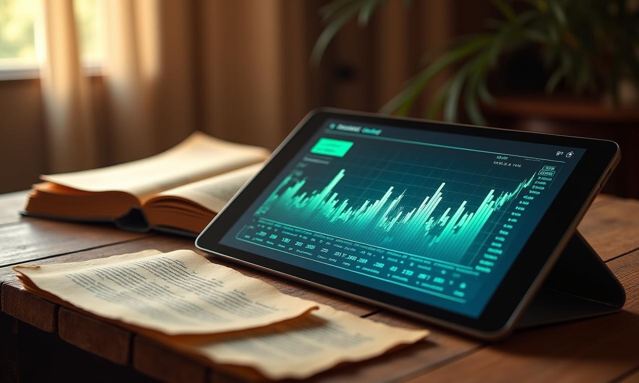 Antichi pergamene e libri accanto a un tablet moderno con grafici brillanti, simboleggiando la combinazione di tradizione e innovazione